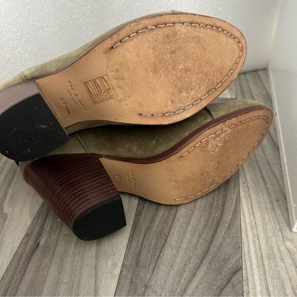 Rag & Bone 39 Harrow Camo Green Stacked Brown Heel Suede Leather Ankle Boots - Picture 8 of 9